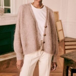 Sezane Achille Jumper Cardigan Mottled Beige NWOT